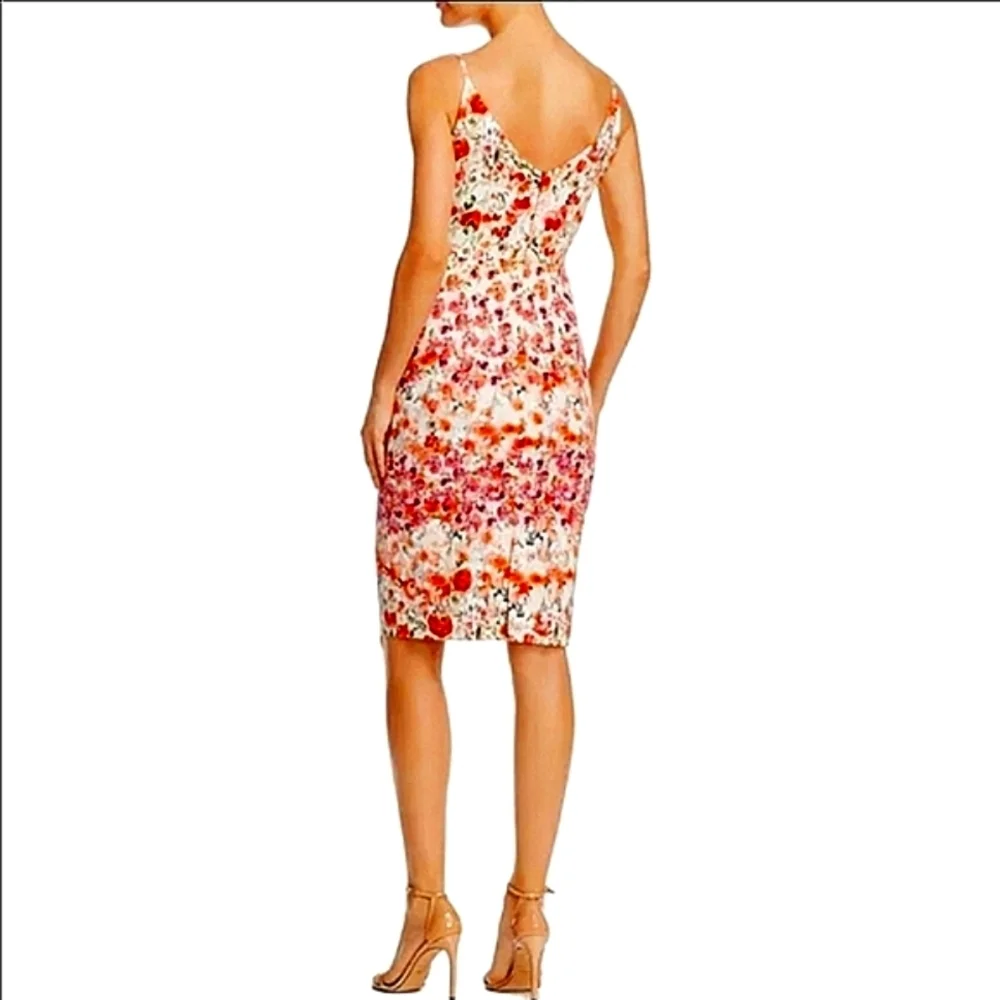 Black Halo Jevette Pink & Orange Floral Spaghetti Strap Fitted Pencil Dress 2 - Picture 4 of 11